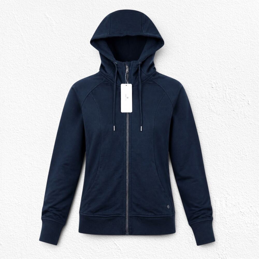CRZ Yoga True Navy Cotton Terry Full Zip Hoodie Size Medium Thumbholes NWT RZ01S